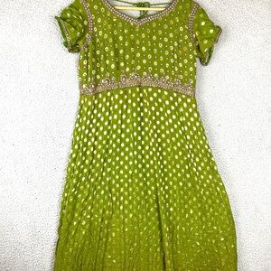 India Pakistan Traditional Light Green Gold Women Dress Size Medium